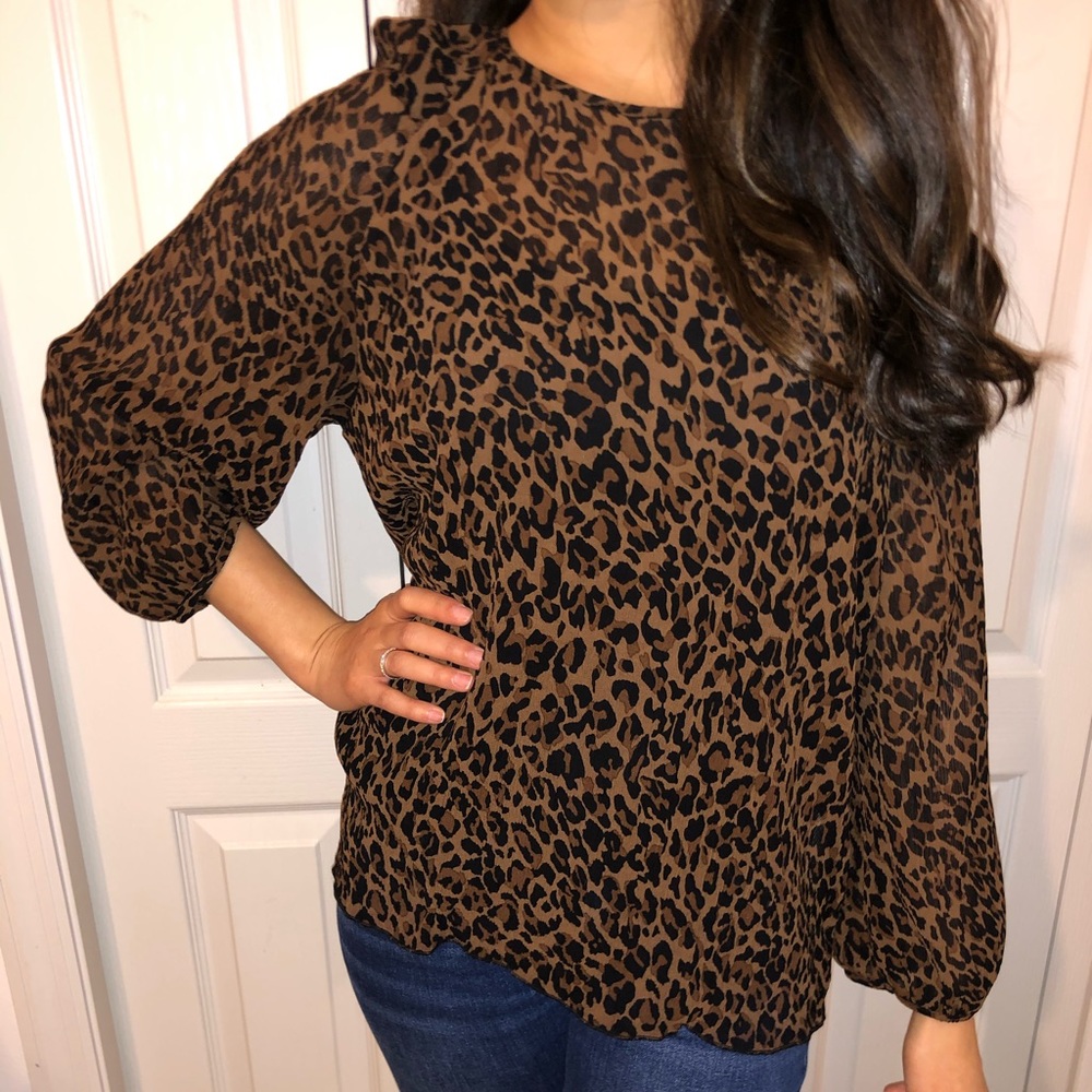 Zara Long sleeve Cheetah/Leopard Flowy Blouse